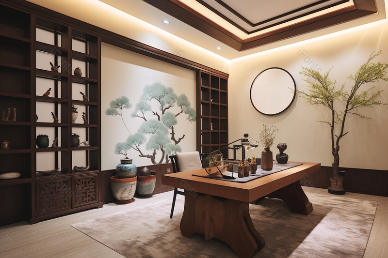 新中式室内中国风古典书房,高清,摄影图,摄影图片,图片大全,摄影图免费下载